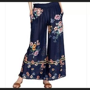 Johnny Was Mariah Pant Blue Floral Wide Leg Large